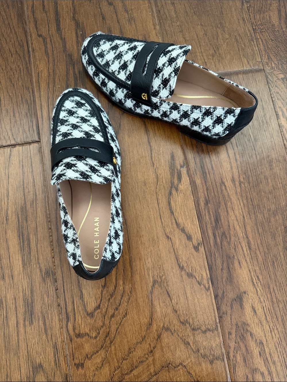 Cole Haan Black & White Houndstooth Penny Loafers